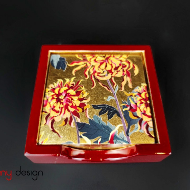 Set of 4 chrysanthemum coasters with box